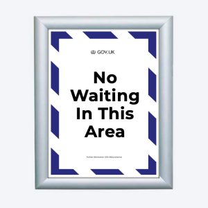 A coloured frame displaying a sign that says "No Waiting In This Area" with a blue and white border.