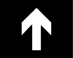 A white upward-pointing arrow on a black square background.