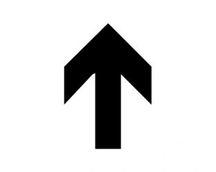 A black upward-pointing arrow on a white background.
