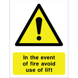 Warning sign: avoid using lifts during a fire
