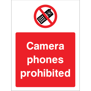 Outdoor "Camera phones prohibited" warning sign with no camera phone symbol