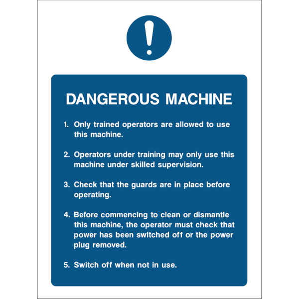 Safety instructions for operating a dangerous machine