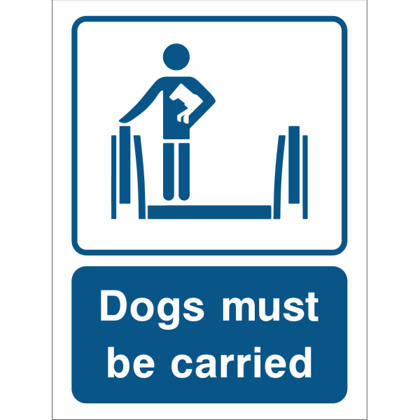 Dogs must be carried safety sign