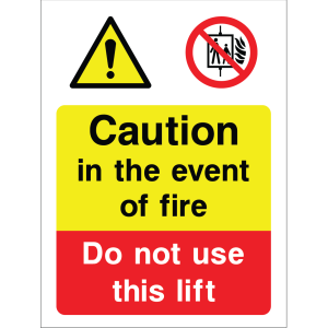 Fire safety warning sign: do not use lifts during fire