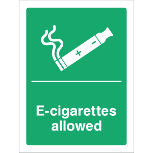 Outdoor "E-cigarettes allowed" warning sign with cigarette icon