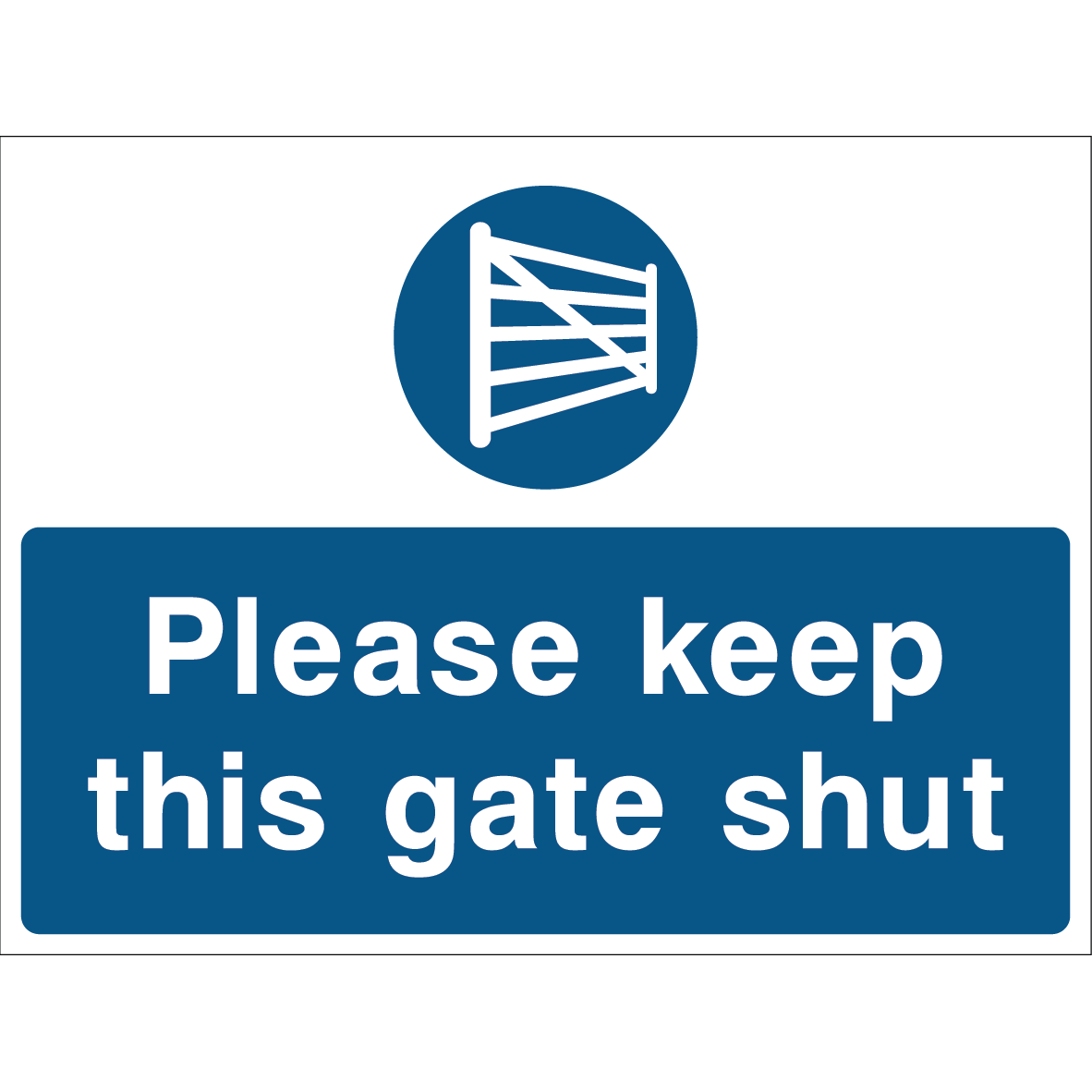 Please keep this gate shut safety sign with gate icon and bold text