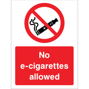 Outdoor "No e-cigarettes allowed" warning sign with no smoking symbol