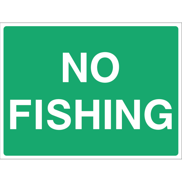 No Fishing warning sign with bold white text on green background