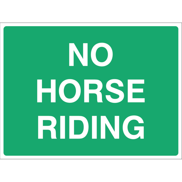 No Horse Riding warning sign with bold white text on green background