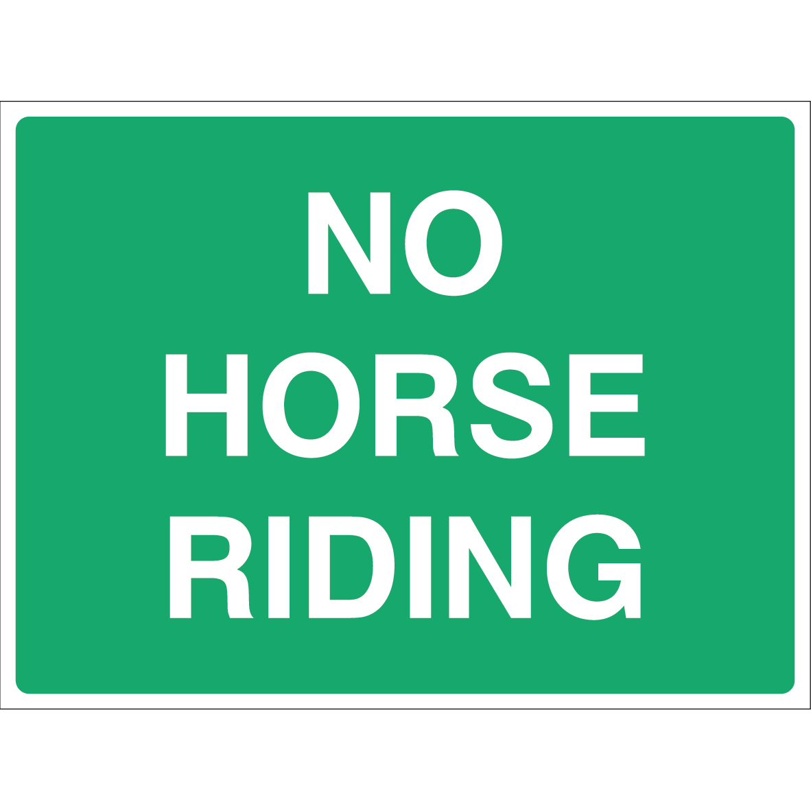 No Horse Riding warning sign with bold white text on green background