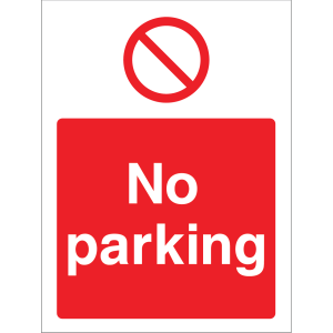 Outdoor "No parking" warning sign with no parking symbol, restricting parking
