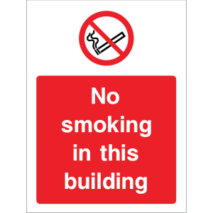 Outdoor "No smoking in this building" warning sign with no smoking symbol