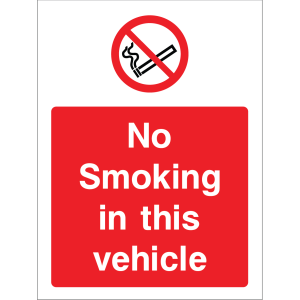 Outdoor "No smoking in this vehicle" warning sign with no smoking symbol