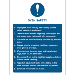 Oven safety instructions sign with safety tips
