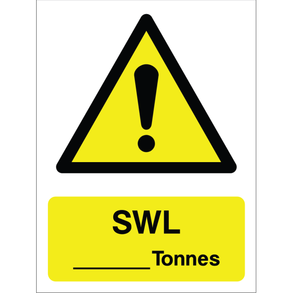 Warning sign: safe working load (SWL) in tonnes