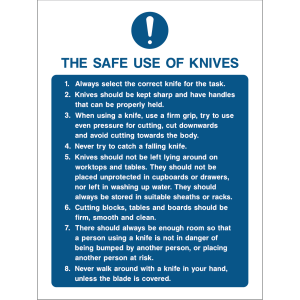 Knife safety instructions sign with safety tips