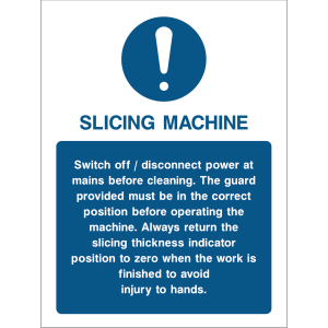 Slicing machine safety instructions sign with safety tips