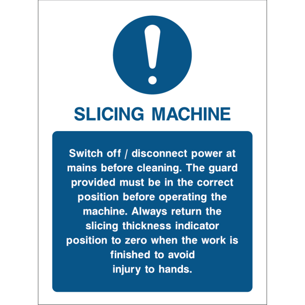 Slicing machine safety instructions sign with safety tips