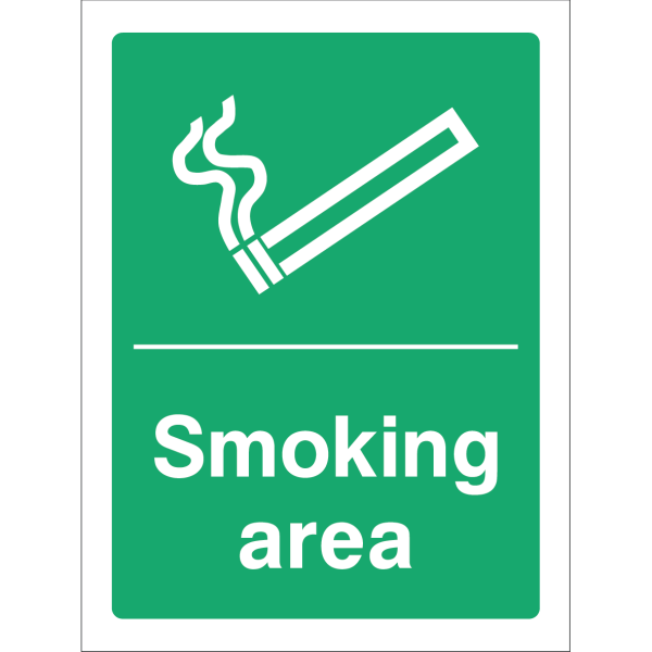 Outdoor "Smoking area" warning sign with cigarette icon