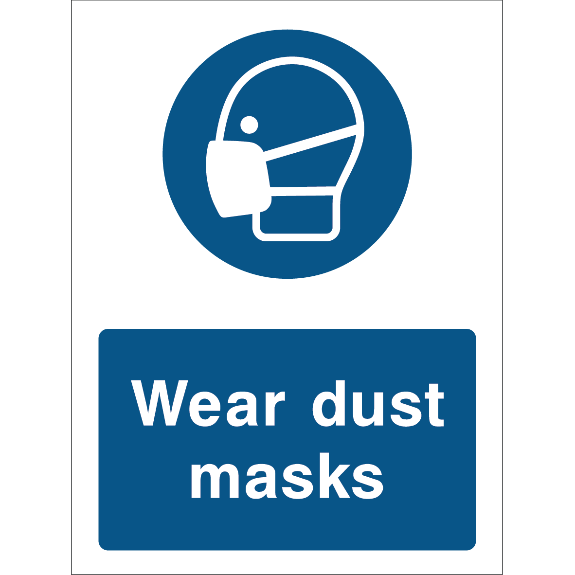 Wear Dust Masks safety sign with icon and white text on blue background