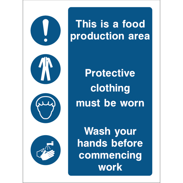Safety sign for food production area with hygiene instructions