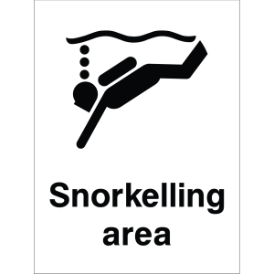 Sign showing a snorkeller icon and the message: "Snorkelling area" used to mark designated snorkelling zones.