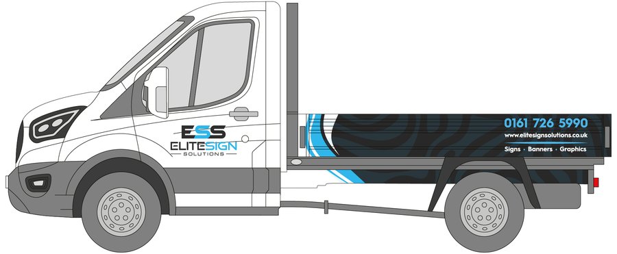 Ford Transit dropside with a half wrap in printed vinyl by Elite Sign Solutions