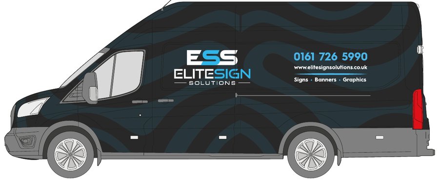Ford Transit long-wheelbase high-roof van with a full colour-change wrap by Elite Sign Solutions