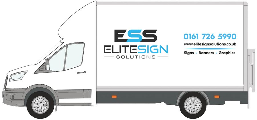 Ford Transit Luton van with printed graphics over factory paint by Elite Sign Solutions, Manchester