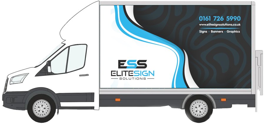 Ford Transit Luton van with a half wrap in printed vinyl by Elite Sign Solutions