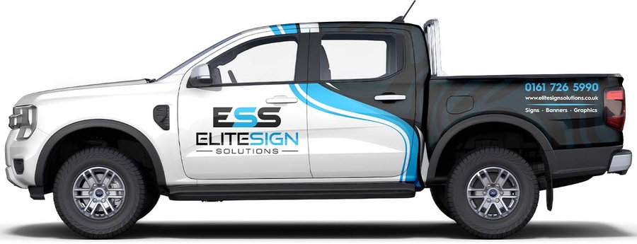 Ford Ranger double cab pickup with a half wrap in printed vinyl by Elite Sign Solutions