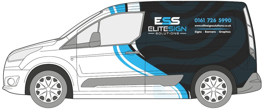 Ford Transit Connect small van with a half wrap in printed vinyl by Elite Sign Solutions